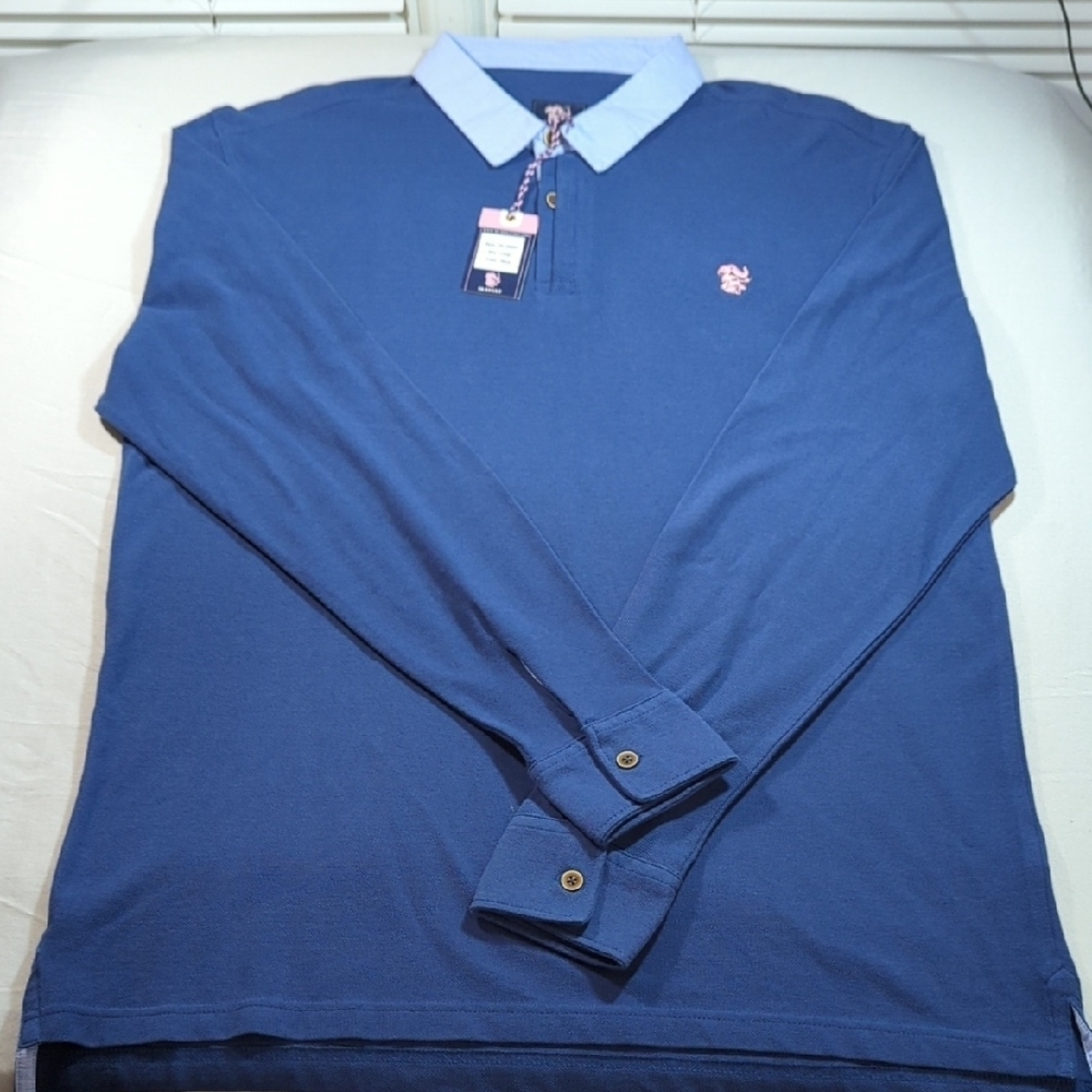 Blue  OLEFANT Polo Shirt with Classic Design and Pink Elephant!!! Nice And New!!